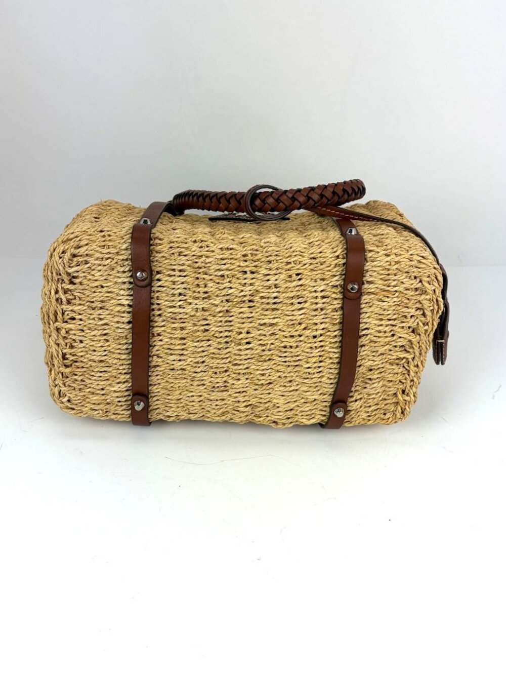 Prada Palmetto Vitello Woven Raffia Naturale Tote Bag - Picture 6 of 13